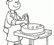 Coloriage Cuisinier pr&eacute;pare un g&acirc;teau