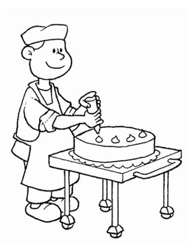 Coloriage et dessins gratuits Cuisinier prépare un gâteau à imprimer