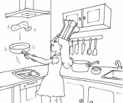 Coloriage la fille pr&eacute;pare des omelettes
