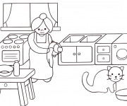 Coloriage Maman dans la cuisine