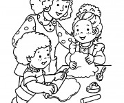 Coloriage Maman et ses enfants préparent la tarte