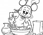 Coloriage Mickey Mouse prépare le gâteau