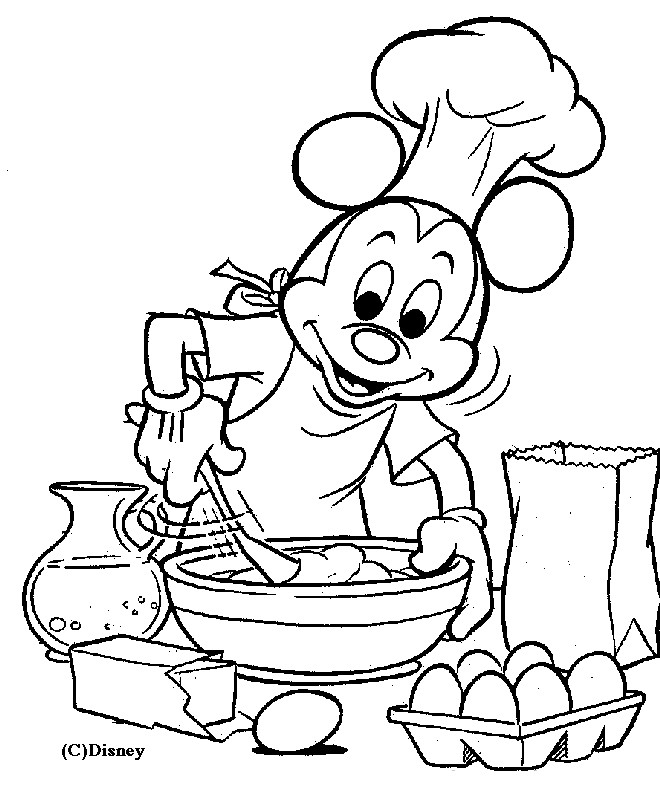 Coloriage et dessins gratuits Mickey Mouse prépare le gâteau à imprimer