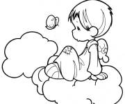 Coloriage Ange innocent sur les nuages