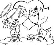 Coloriage Anges d'amour s'embrassant