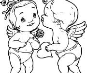 Coloriage B&eacute;b&eacute;s cupidons avec c&oelig;ur
