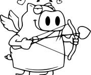 Coloriage Cochon cupidon avec arc et fl&egrave;che