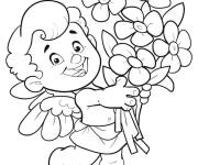 Coloriage Cupidon avec des fleurs