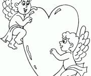 Coloriage Deux cupidons avec un gros cœur