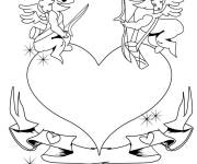 Coloriage Deux cupidons sur un gros cœur