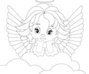 Coloriage Fille ange d'amour sur les nuages