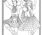 Coloriage Danseuse et danseur d&rsquo;Ecosse