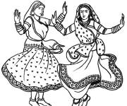 Coloriage Danseuses indiennes en danse folklorique