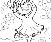 Coloriage Petite fille en dansant dans la nature