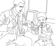 Coloriage Dentiste donne une brosse &agrave; un enfant