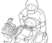 Coloriage Dentiste nettoie les dents d'enfant
