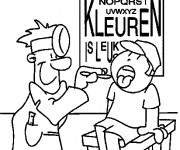 Coloriage Enfant ouvre sa bouche chez le dentiste