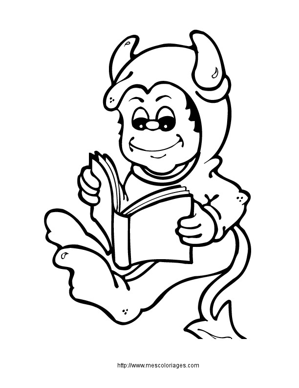 Coloriage Petit enfant diable lit un livre dessin gratuit ...