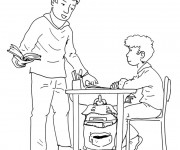 Coloriage Enseignant et &eacute;l&egrave;ve dans la classe