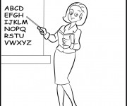 Coloriage Enseignante et alphab&egrave;te