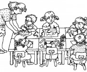 Coloriage Institutrice et élèves en classe