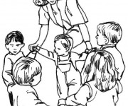 Coloriage Les &eacute;l&egrave;ves dansent pr&egrave;s de leur enseignante