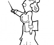 Coloriage Une enseignante avec b&acirc;ton dans la main