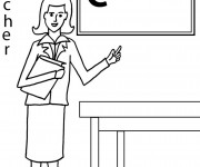 Coloriage Une enseignante en classe facile