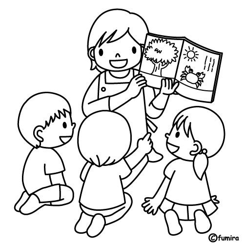 Coloriage et dessins gratuits Une enseignante montre un livre d'images aux élèves à imprimer
