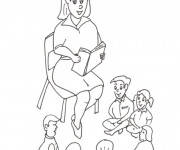 Coloriage Une enseignante raconte un roman aux &eacute;l&egrave;ves