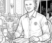Coloriage Erling Haaland au restaurent