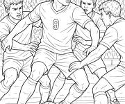 Coloriage Erling Haaland entre trois d&eacute;fenseurs