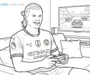 Coloriage Erling Haaland jouant &agrave; un jeu vid&eacute;o