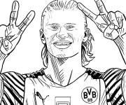Coloriage Haaland avec le signe de victoire