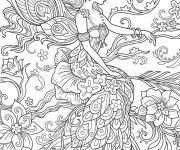 Coloriage et dessins gratuit Belle f&eacute;e aux plumes de paon à imprimer
