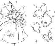 Coloriage et dessins gratuit Belle f&eacute;e avec des papillons à imprimer