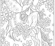 Coloriage et dessins gratuit Belle f&eacute;e en fleurs à imprimer