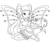 Coloriage et dessins gratuit Belle f&eacute;e Winx assise à imprimer