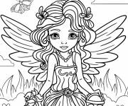 Coloriage Cette petite f&eacute;e aime les papillons