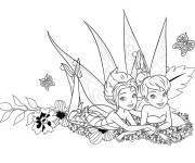 Coloriage Deux f&eacute;es sur les fleurs