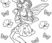 Coloriage F&eacute;e aime les fleurs