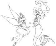 Coloriage F&eacute;e avec la sir&egrave;ne