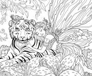 Coloriage Fée avec le tigre