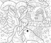 Coloriage F&eacute;e caresse la grenouille