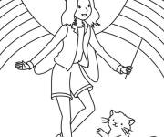 Coloriage F&eacute;e, chaton et arc-en-ciel
