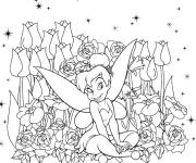Coloriage F&eacute;e Clochette entour&eacute;e des fleurs