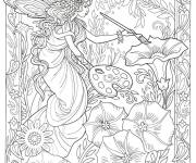 Coloriage F&eacute;e colorie les fleurs