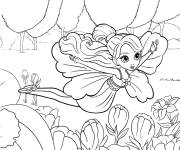 Coloriage F&eacute;e dans le ciel de dessin anim&eacute;