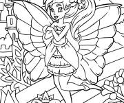 Coloriage F&eacute;e dans le village des f&eacute;es