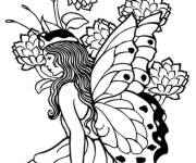 Coloriage F&eacute;e de la for&ecirc;t entre des fleurs